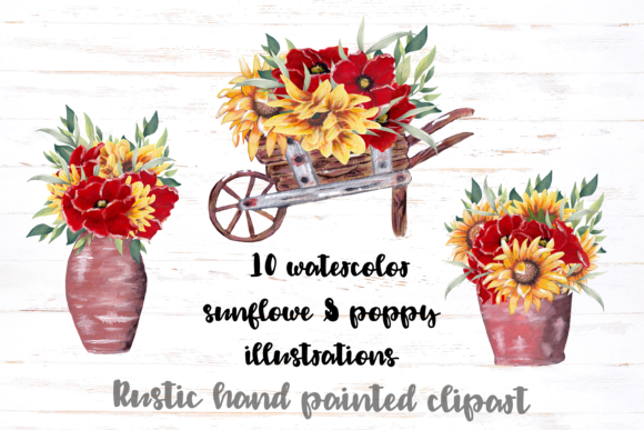 Download Watercolor Sunflower Poppy Illustrations - Premium Bundle
