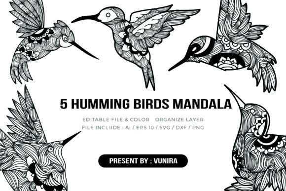 Download 5 Humming Bird Bundle | Mandala - Bird bundle Collection