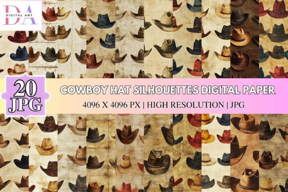 Download Cowboy Hat Silhouettes Digital Paper - Premium Resources