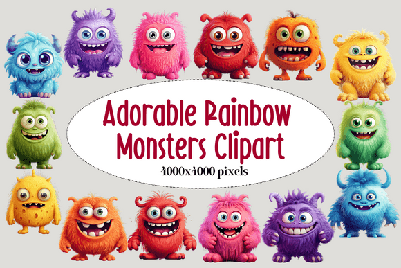 Download Adorable Rainbow Monsters Clipart - Adorable Collection